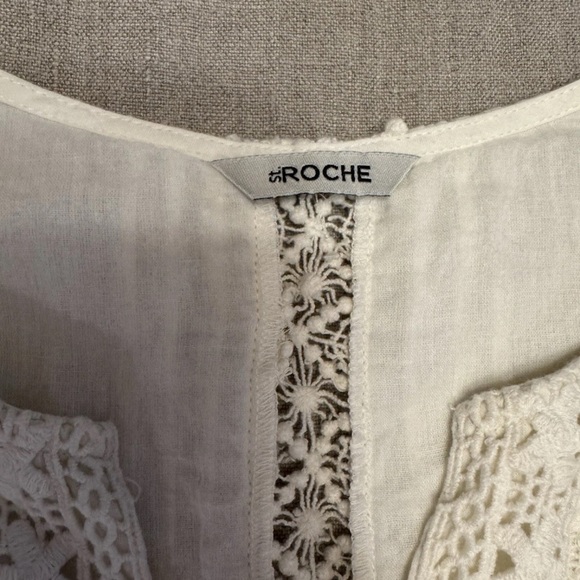 St. Roche Flutter Sleeve Tiered Midi Swing Dress Sz 2 Lace Organic Cotton Ivory - Picture 2 of 11